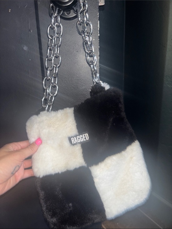The Ragged Priest Handbags - The Ragged Priest Black & White Checkerboard Faux Fur Shoulder Bag